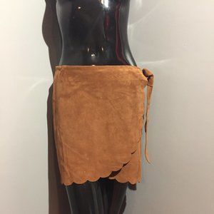 Collector Sezane-Paris natural suede scalloped  skirt wrap